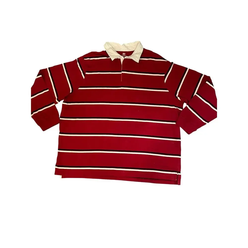 Vintage Y2K Faded Glory striped rugby polo red shirt preppy men 3X plus size